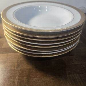 Gabbay QUEEN VICTORIA Vegetable Serving Bowl Ceramic White Gold Border set of 8